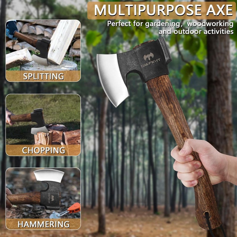 DWFKHT 14.4" Hatchet, Camping Axe, Survival Axe with Sheath, Bushcraft Hatchet with 1065 Carbon Steel and Beech Handle for Wood Chopping – Perfect for Outdoor Survival and Adventures - Image 3